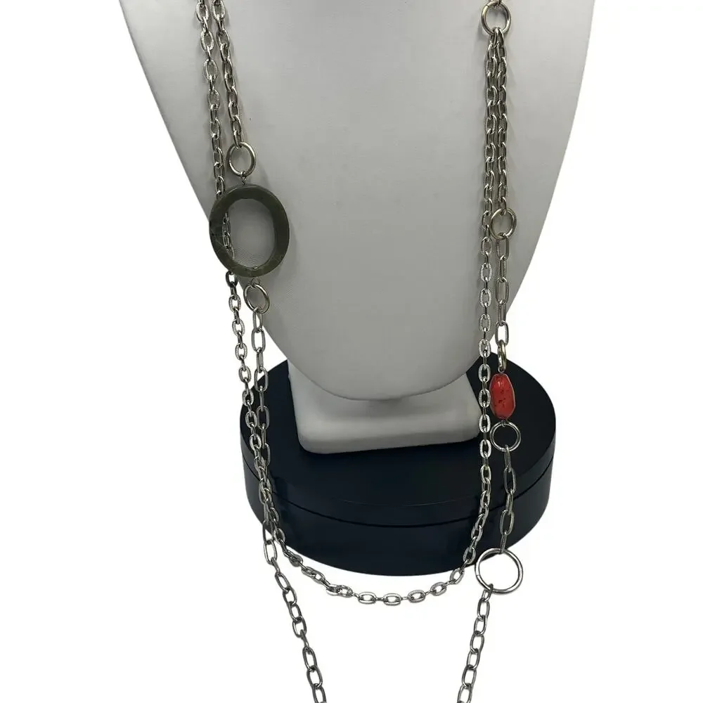 Emily Ray Boho Double Strand Stone Mixed Metal Chains Jade Green‎ Coral Necklace